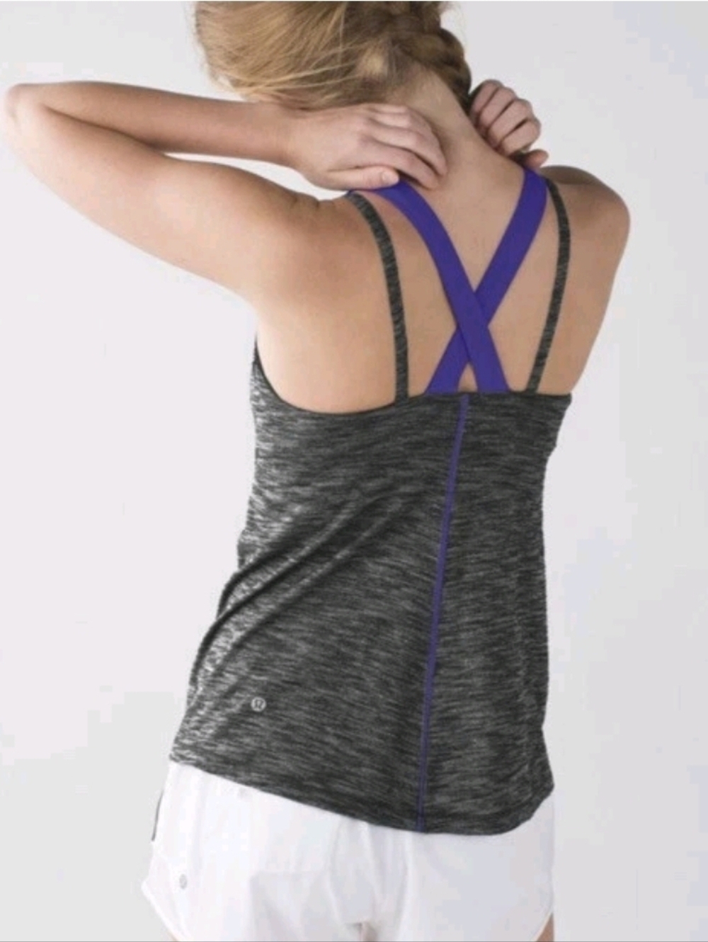 Lululemon Run For Gold Bra Tank Top Gray Purple Strappy Criss Cross Size 6